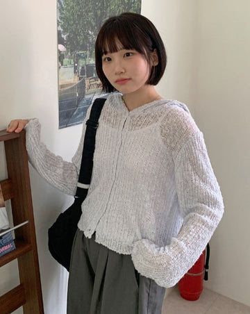 Elle Summer Boucle Knit Hood Cardigan